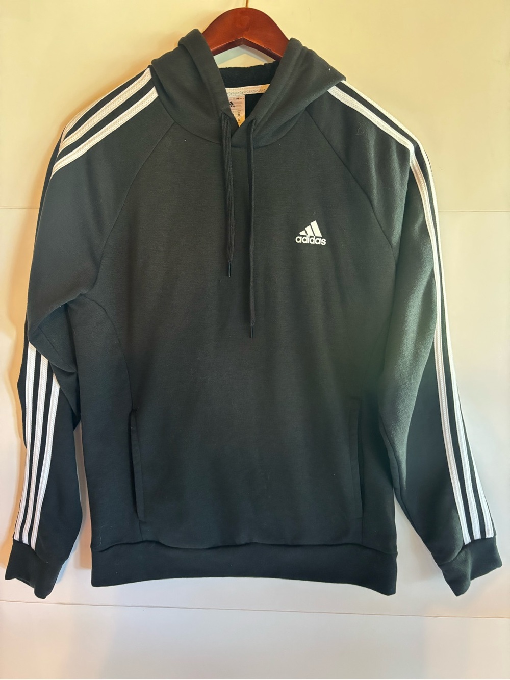 adidas Men’s Pullover Fleece Hoodie 3-Stripe Logo Black, Size M
